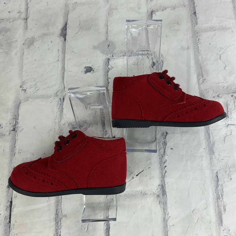 Stella Suede Wing Tip Infant Shoes Faux Laces Hook & Loop Closure Rubber Soles - Picture 9 of 11